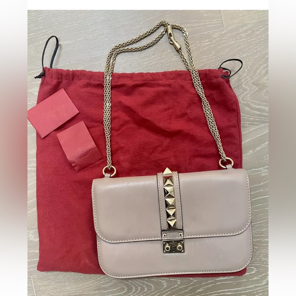 Valentino Nude Leather Medium Rockstud Glam Lock Flap Bag